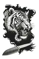 knife going through tiger head tattoo design idea