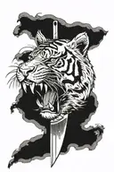 knife going through tiger head tattoo design idea