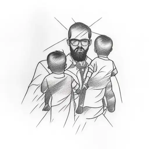 A father and two sons silhouette tattoo, with intricate details and patterns within the silhouettes to represent the unique bond between each family member tattoo design idea