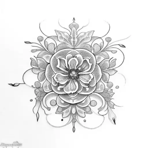 An intricate floral design featuring violets and primrose in a dotwork style tattoo design idea