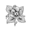 A bouquet of violets and primrose intertwined with delicate vines tattoo design idea