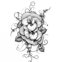 A bouquet of violets and primrose intertwined with delicate vines tattoo design idea