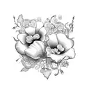 A bouquet of violets and primrose intertwined with delicate vines tattoo design idea