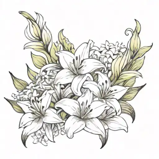 lillies and mandela style sleev tattoo design idea