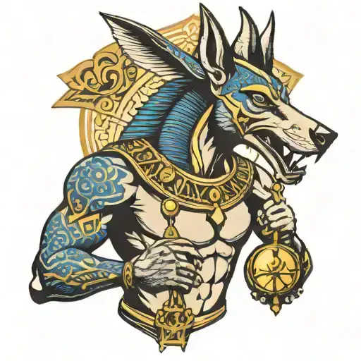 Anubis holding scales tattoo design idea