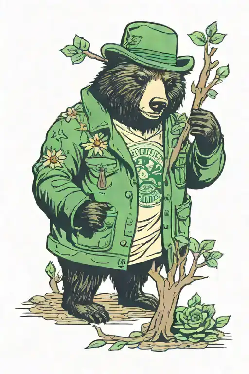 Green Casual Coat Tree Bear tattoo design idea