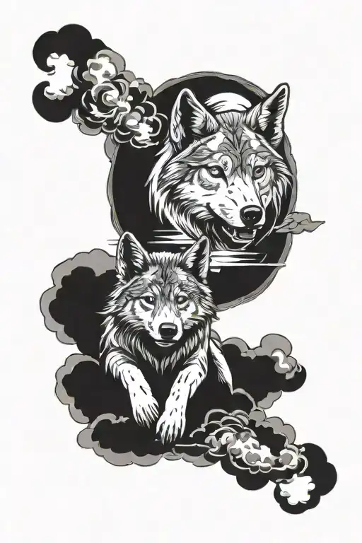 god, clouds, love, baby, family, success, she-wolf, technology tattoo design idea