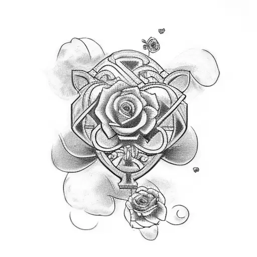 Design a forearm tatoo, tribute for deceased loved ones with a cross, flowers and the phrase "Pulvis et umbra sumus" tattoo design idea