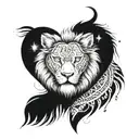 An intricate mandala design with hidden symbols representing the client's favorite things, like a lion's mane, a wolf's paw, and a heart for family, in a dotwork style tattoo design idea