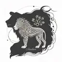 An intricate mandala design with hidden symbols representing the client's favorite things, like a lion's mane, a wolf's paw, and a heart for family, in a dotwork style tattoo design idea