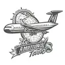 A motivational quote in a stylized font, with a silhouette of a globe and airplane in the background, representing the client's love for travel and ambition tattoo design idea