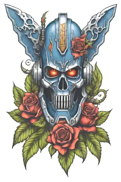 warhammer 40k night lords power armour bat wing helmet coiled with roses tattoo design idea
