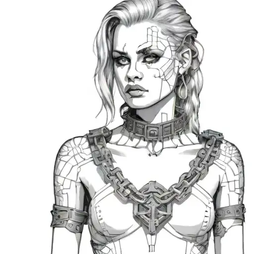 femme boy with slave collar and chain leash warhammer 40k night lords tattoo design idea