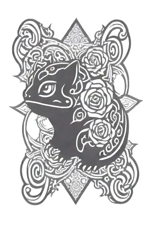 bulbasaur rose intertwined tattoo design idea