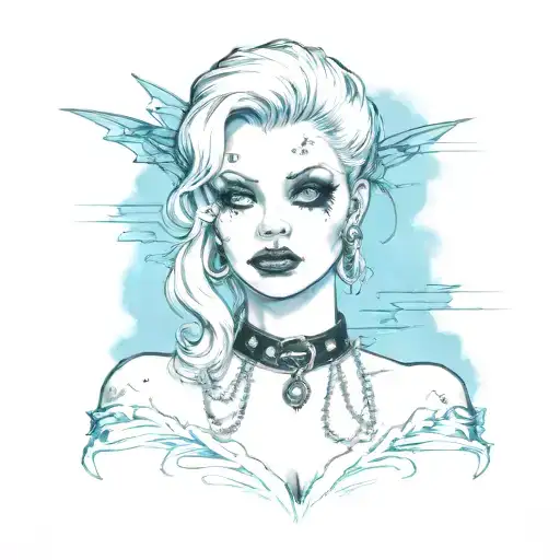 sissy bimbo with collar and chain leash tattoo design idea
