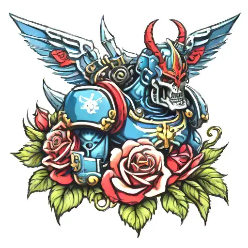 warhammer 40k night lords terminator coiled with roses tattoo design idea