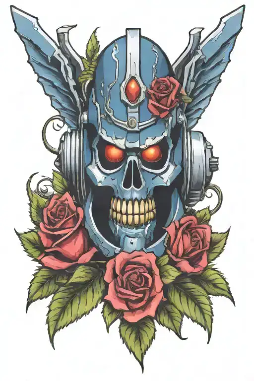 warhammer 40k night lords power armour bat wing helmet coiled with roses tattoo design idea