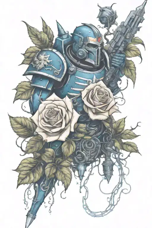 warhammer 40k night lords and Roses with vines tattoo design idea