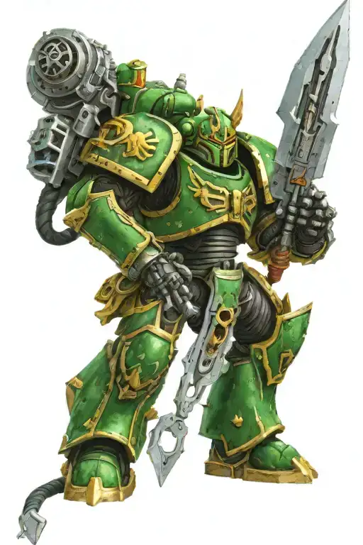 warhammer 40k Salamanders heavy power armor posing with greatsword tattoo design idea