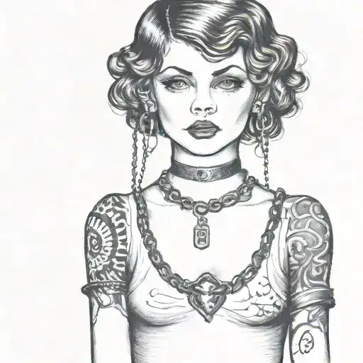 femme boy with slave collar and chain leash tattoo design idea
