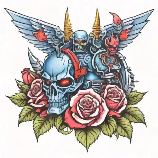 warhammer 40k night lords terminator coiled with roses tattoo design idea