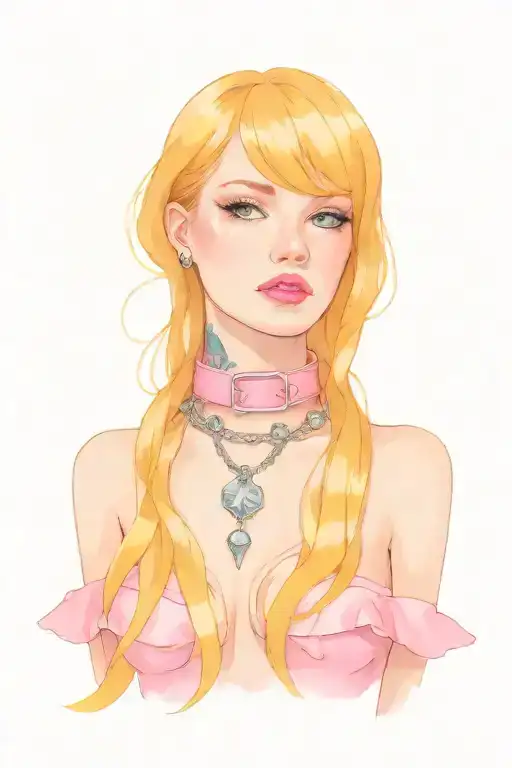 sissy slave pink leather collar with chain leash tattoo design idea