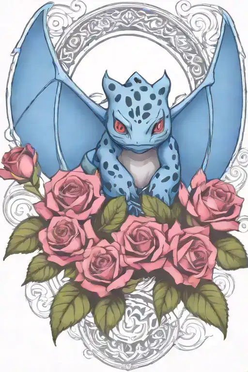 bulbasaur rose tattoo design idea