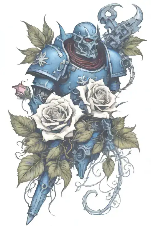 warhammer 40k night lords and Roses with vines tattoo design idea