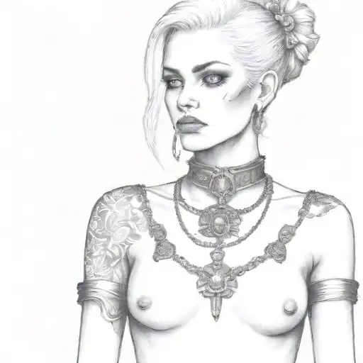 femme boy with slave collar and chain leash warhammer 40k night lords armour tattoo design idea