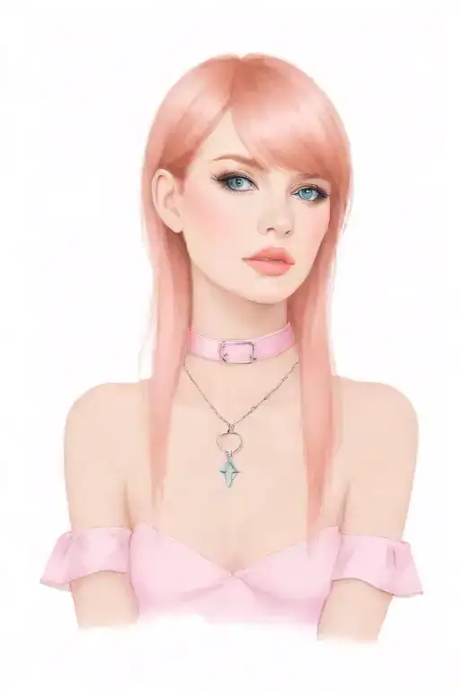 sissy slave pink leather collar-with-chain-leash pixie-cut brown hair blue eyes flat chest tattoo design idea