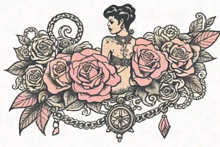 femme sissy boy with pink collar and chain leash tattoo design idea