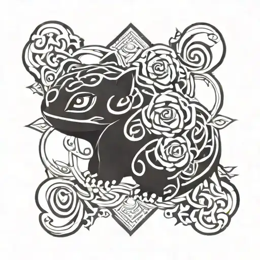 bulbasaur rose intertwined tattoo design idea
