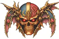 warhammer 40k night lords helmet bat wings with wrapped in rose thorns tattoo design idea