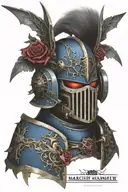 warhammer 40k night lords heavy power armour helmet with bat wings and twined with thorny rose vines tattoo design idea