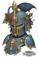 warhammer 40k night lords heavy power armour helmet with bat wings and twined with thorny rose vines tattoo design idea
