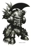 warhammer 40k night lords heavy power armour helmet with bat wings and twined with thorny rose vines tattoo design idea