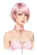 sissy slave pink leather collar-with-chain-leash pixie-cut brown hair blue eyes flat chest tattoo design idea