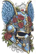 warhammer 40k night lords ornate power armour helmet with bat wings coiled with vines and roses tattoo design idea
