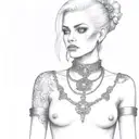 femme boy with slave collar and chain leash warhammer 40k night lords armour tattoo design idea