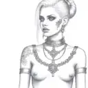 femme boy with slave collar and chain leash warhammer 40k night lords armour tattoo design idea