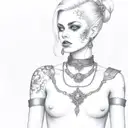 femme boy with slave collar and chain leash warhammer 40k night lords armour tattoo design idea