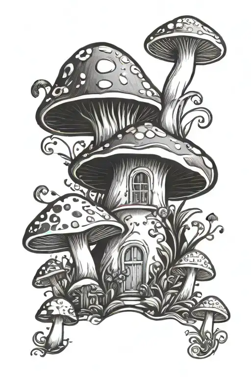 alice and wonderland mushroom tattoo design idea