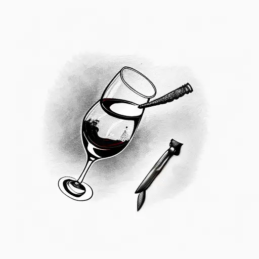 A glass of wine with a quill pen and ink bottle, symbolizing the joy of writing letters tattoo design idea