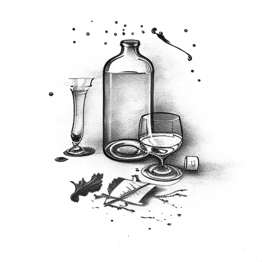 A glass of wine with a quill pen and ink bottle, symbolizing the joy of writing letters tattoo design idea