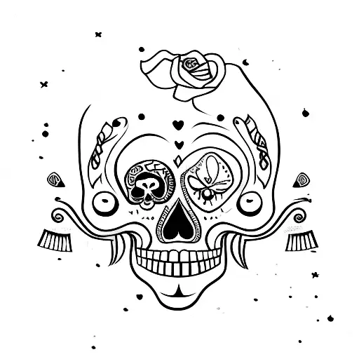 cute scull decorated for a mexican celebration day of the deaths tattoo design idea