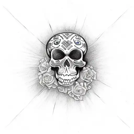 scull decorated for a mexican celebration day of the deaths tattoo design idea