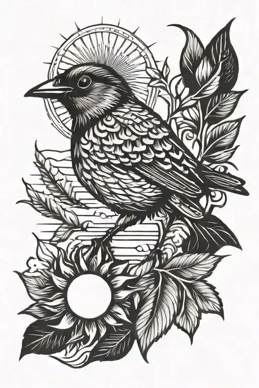bird with sun setting  tattoo design idea