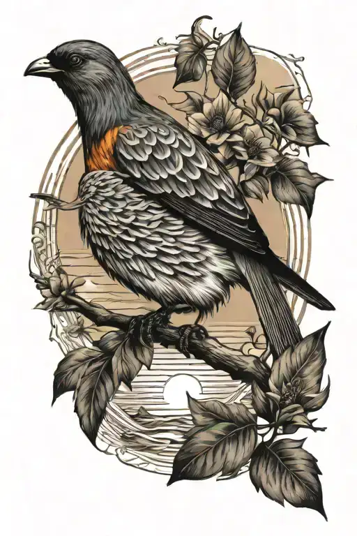 bird with sun setting  tattoo design idea