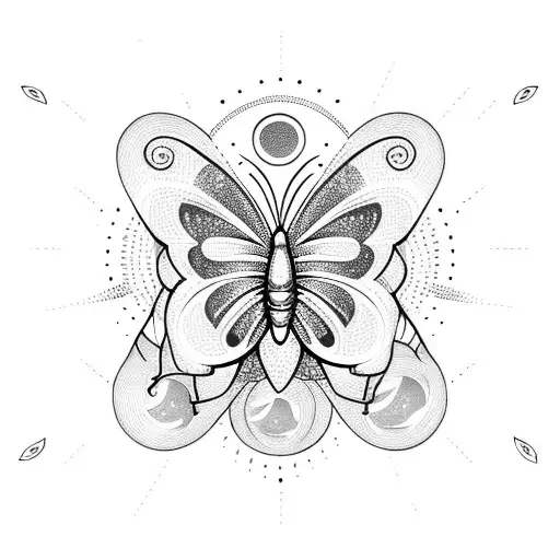 butterfly life cycle and shiny sun background tattoo design idea
