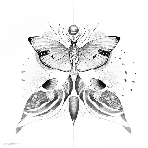 butterfly metamorphosis with a rising sun baground tattoo design idea